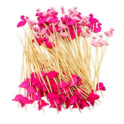 SOONPAM Cocktail Picks Bamboo Toothpicks Disposable Fruit Sticks for Appetizers Fruits Sandwich Burger BBQ Cocktail Party Supplies Fancy Sticks Flamingo 100PCS 4.7 inch