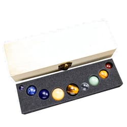 Q/A Crystal Energy Stone,9Pcs/Set Solar System Desk Planets Home Decor Planet Tumbled Stone Natural Chakra Healing Crystal Gemstone Sphere with Wooden Box Household Hobby Collection Kit Housewarming Gift