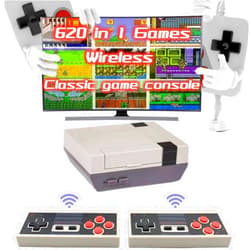 Generic Classic Retro Game Console,Video Game System Built in 620 Classic Games, AV Output and Dual Wireless Remote Controllers,Ideal Gift for Kids and Adults., Grey