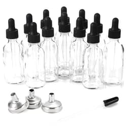 AOZITA 12 Pack, 2 oz Glass Eye Dropper Bottles w/ 3 Stainless Steel Funnels & 1 Long Pipette Dropper & 24 Labels - 60ml Clear Tincture Bottles for Essential Oils, Liquids - Leakproof Travel Essential Bottles