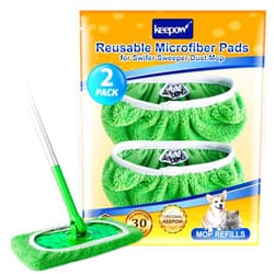 KEEPOW Reusable Microfiber Mop Pads for Swiffer Sweeper Mop, Washable Wet Pad Refills for Wet & Dry Use, Microfiber Dry Sweeping Cloths for Hardwood Floor Cleaning, 2 Pack (Mop is Not Included)