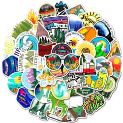 Generic 50PCS Outdoor Camping Hiking Adventure Stickers, Waterproof Vinyl Travel Stickers for Water Bottle Laptop, Wilderness Nature Roadtrip Decals for Bike Bumper Car Suitcase Luggage (Green-2)