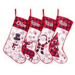 Ulico Personalized Christmas Stocking，Custom Name Buffalo Plaid Stocking, 18” Large Santa Claus Snowman Deer Tree Xmas Stocking for Kids,Holiday and Family Stocking for Fireplace Party Decoration(1 Pcs)