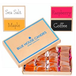 Blue House Candies Blue House VARIETY Handcrafted Gourmet Caramel Candies Gift Box, Maple, Raspberry, Coffee, and Sea Salt