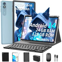Suicoey 2025 Tablet, 10 inch Android 14 Tablet with Keyboard, 24GB RAM+128GB ROM(1TB Expand), Octa Core, 5G/2.4G WiFi, 8000mAh, BT V5.0, 2 in 1 Tablet with Case, Mouse, Stylus, Split-Screen(Black)