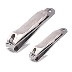 Velodios Professional Nail Clippers for Men and Women, Stainless Steel Fingernail Clipper and Toenail Clipper for Thick and Ingrown Toenails with Built-in Nail Files - 2Pack