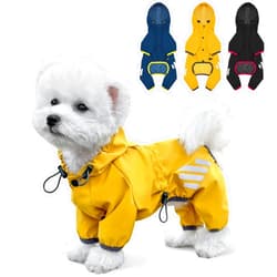 Miucat Dog Raincoat, Waterproof Dog Rain Jacket with Hood, Rain Coat with Leash Hole, Reflective Strap for Small Medium Dogs, Lightweight Puppy Clothes(Yellow,M)