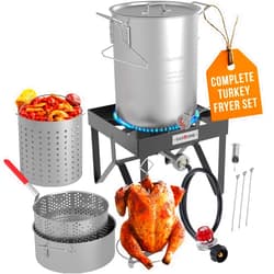 Gas One GasOne Turkey Fryer and Seafood Boil 13pc Set - 30QT & 10QT Propane Burner Set for Crawfish, Crab, Shrimp, Lobster, Turkey Frying, – Complete Outdoor Cooker for Boiling & Frying