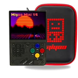 FINGEREVO Miyoo Mini V4 Handheld Game Console 2.8-inch 750*560 IPS Screen 2000mAh Miyoo-Mini v4 with Portable Case Transparent Black
