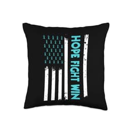 PTSD Awareness Month Designs Mental Health Support American Flag PTSD Awareness Teal Ribbon US Military Veteran Throw Pillow