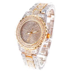 Smalody Round Luxury Women Watch Crystal Rhinestone Diamond Watches Stainless Steel Wristwatch Iced Out Watch with Japan Quartz Movement for Women | Simulated Lab Diamonds