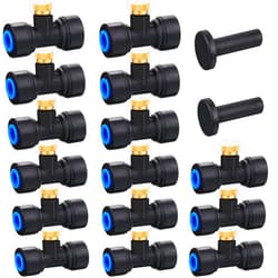 Hotop Brass Misting Nozzles 1/4 Inch Sliding Lock Mister Nozzles Tees with Plugs for Outdoor Cooling System Misting System(15 Pieces)