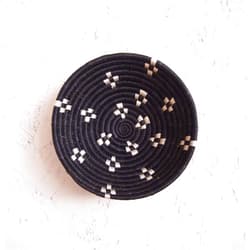 Amsha Small African Basket- Munazi/Rwanda Basket/Woven Bowl/Sisal & Sweetgrass Basket/Black, White