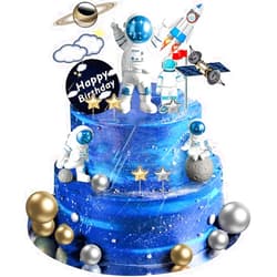 CANIPHA 22Pcs Space Cake Topper,Space Cupcake Toppers Astronaut Figurine Birthday Outer Space Themed Party Decorations Supplies Planet Rocket Pearl Balls and Star DIY Cake Toppers for Kids Party Baby Shower