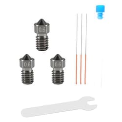 Aokin 3 Pcs 0.6mm Hardened Steel Nozzles Extruder Nozzles 3D Printer Nozzles for E3D V5 V6 and 3 Pcs 0.5mm Stainless Steel Nozzle Cleaning Needles for 1.75mm Filament 3D Printer with Wrench