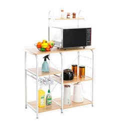 VINGLI Standing Baker's Rack 35.5 Inch Industrial Workstation Organizer Utility Storage Shelf 3-Tier+4-Tier Microwave Oven Stand Kitchen Baker's Rack with Metal Frame Spices Rack with 10 S-Hooks