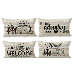 SiuSue Camper Vintage Wood Linen Throw Pillow Case, 20 x 12 Inch Set of 4, Camping Lovers Gifts, Campers Gifts, Camper Decor, RV Decor, Welcome Lumbar Decor, Trailer Pillow Cushion Cover for Sofa Couch Bed