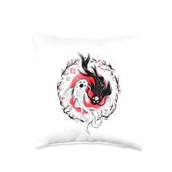 Angler Angeln, Fisch Geschenke, lustige Sprüche Funny Koi with Japan Character Yin Yan Comic Gift Throw Pillow, 16x16, Multicolor