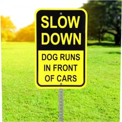 Bigtime Signs Bigtime Reflective Dog Slow Down Signs - Durable Metal Caution Sign for Neighborhood Safety - Features Multiple Animal Crossing Messages - Suitable for Indoor and Outdoor Use