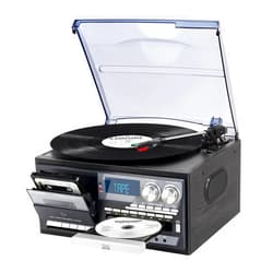 Pareiko 9 in 1 Vinyl 3 Speed Record Player with Bluetooth Turntable for Vinyl with Built-in Speakers USB Playback CD Cassette FM AM Raido Aux in RCA Out Vintage