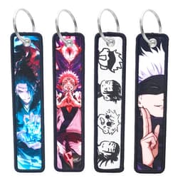 Babymiu Anime JJK Embroidered Keychain（4 Pack） Cartoon Cute Gifts Merch Party Supplies Key JDM Jet Tag Double Sided with Key Ring for Purse Charms Motorcycles Scooters Car Accessories