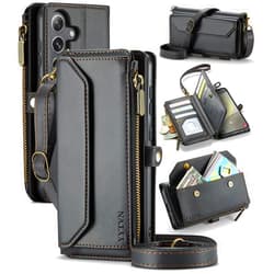 YYTVN for Samsung Galaxy S25 Wallet Case with Zipper Card Holder & Crossbody Lanyard Strap & Wrist Strap, RFID Blocking PU Leather Magnetic Flip Handbag Purse Case for Galaxy S25 -Black