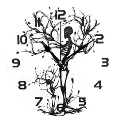 AUUXVA Skull Skeleton Tree Wall Clock Silent Non-Ticking,Halloween Gothic 9.5 Inch Round Wall Clock Battery Operated Clock Decor for Home Wall Bathroom Kitchen Bedroom Living Room Office Classroom Patio