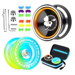 MAGICYOYO Pack of 2 Yoyos, Responsive Yoyo K1 Blue Yellow for Kids Beginner, Professional Unresponsive Yoyo M001 for Adults Advancer, with 12 Yoyo Strings+2 KK Bearings+ Removal Tool+Yoyo Sorage Bag