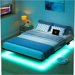 HAVONIZD Floating Bed Frame Full with LED Lights and Charging Station - 8 inch Platform Bed Frame No Box Spring Needed, Easy Assembly
