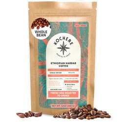 Kochere Organic Ethiopian Whole Bean Coffee Medium Roast - 12 oz, Single Origin Ethiopian Harrar Coffee Beans, Specialty Coffee, Fair Trade, Chocolate & Fruity Notes - Roasted To Order