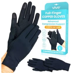 Vive Copper Arthritis Gloves - Full Hand Compression Touchscreen Finger - For Carpal Tunnel, Rheumatoid, Joint Pain, Inflammation - Flexible Wrist and Thumb Pressure Relief for Typing - For Men, Women