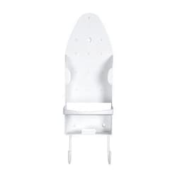 Sophisti-clean Iron Board Laundry Room Organization and Storage with Hooks, White