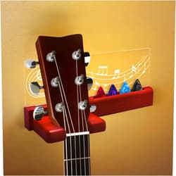 FOVERN1 Guitar Wall Mount Stand with LED Lights - USB Powered, Premium Wood & Acrylic - Universal Holder for Acoustic Electric Bass Ukulele Violin - Gift for Musicians Music Lovers