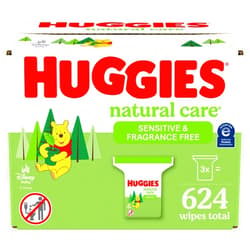 Huggies Natural Care Sensitive Baby Wipes, Hypoallergenic, 99% Purified Water, 3 Refill Packs (624 Wipes Total) packaging may vary