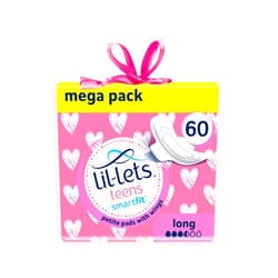 Lil-Lets Teens Long Pads with Wings - 60 Count Period Pads for Teens - Thin, Super Absorbent Sanitary Napkins, Soft & Breathable, Fragrance-Free - First Periods, Medium to Heavy Days