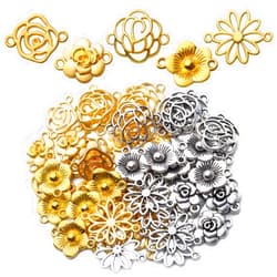 BronaGrand 50pcs Flower Connector Charms Alloy Connector Pendants Flower Jewelry Connectors Craft Supplies for DIY Necklace Bracelet Jewelry Making Findings Accessory,5 Styles