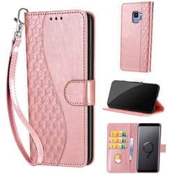 KENHONER Designed for Samsung Galaxy S9 Case Wallet,Women Flip Folio Cover with Embossed PU Leather Stand Credit Card Holders Slots Wrist Strap Phone Case for Samsung S9 5.8 Inch (Rose Gold)