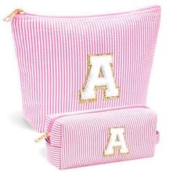 YOOLIFE Personalized Teen Girl Gifts Initial Pink Cosmetic Makeup Bag Make Up Bag Travel Toiletry Bag for Her Girlfriend Teacher 12 13 14 15 16 Years Old Girl Gifts Teen Girl Gifts Trendy Stuff A
