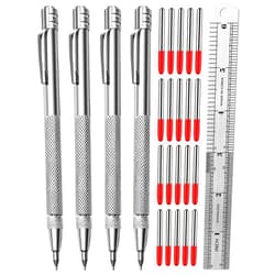 PSMYP Tungsten Carbide Scriber, Knurled Aluminum Handle, 4-Pack with Bonus Marking Tips and Steel Ruler, Ideal for Detailed Crafting and Carving