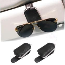 KITUREK Sunglass Holder for Car Sun Visor, PU Leather Magnetic Buckle Glasses Eyeglass Hanger Clip, Ticket Card Storage Sunglass Clip, Car Visor Accessories for Men and Women (Black+Gray, 2PCS)