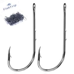 FishTrip Baitholder Hooks Fishing Offset- 100pcs Bait Holder Fish Hook Double Barbed/Long Shank/Closed Eye/Black for Fishing Rigs Freshwater Saltwater