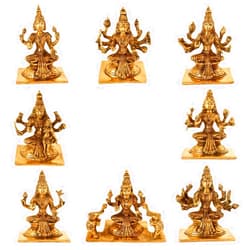 Kartique Ashtalakshmi Brass Murti 3.5 Inches - Eight Forms of Lakshmi Statue for Prosperity and Harmony in Gold Color
