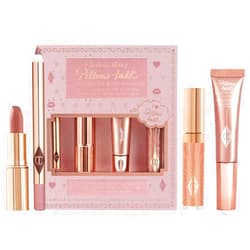 Charlotte Tilbury Pillow Talk Lip Secrets holiday Set - Matte Revolution Lipstick Full Size, Lip Cheat Liner, Collagen Lip Bath Plumper, Jewel Lips Lip Gloss