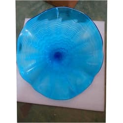 Zonsbin Art Glass Wall Decor Plate, Unique Hand Blown Glass Plate Wall Decoration, Light Blue Accent for Kitchen, Living Room, Dining Room 1PC