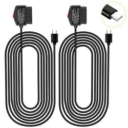 Biuone OBD Power Cable OBD2 Power Cable for Dash Camera 24 Hours Surveillance/Acc Mode with Switch Button, 16Pin OBDII Adapter Hardwire Charger Cable 12-26V to 5V 【Type-C Port / 2Pcs】