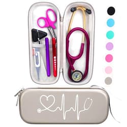 BOVKE Travel Carrying Case Compatible with 3M Littmann Classic III, Lightweight II S.E, MDF Acoustica Deluxe Stethoscopes - Extra Room for Medical Scissors EMT Trauma Shears and LED Penlight, Grey