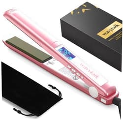 Wavytalk Salon Flat Iron Hair Straightener, Negative Ion Function with Titanium Plates Get Shinier & Smoother Hair, 15 Adjustable Temp, Dual Voltage & 60 Mins Auto Shut Off (Rose Gold)