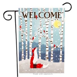 Artofy Welcome Winter Fox Cardinal Home Decorative Garden Flag Red Birds White Birch Trees House Yard, Moon Snowy Outside Decor, Christmas Snow Farmhouse Outdoor Small Decoration Double Sided 12 x 18