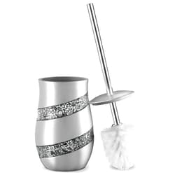 Creative Scents Silver Mosaic Toilet Brush and Holder Set - Toilet Bowl Brush and Holder, Sturdy Toilet Cleaner Brush with Stainless Steel Handle, Bathroom Toilet Scrubber Brush with Decorative Holder