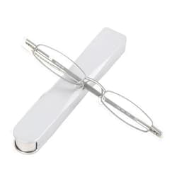 I-Mag Reading Glasses I-Mag Mini Slim Metal Spring Hinge Reading Glasses with Push Button Slide Open Hard Case (2.50 Sliver) Scratch Resistant Acrylic Lens Lightweight Stylish Durable Foldable Optical Glasses Men & Women